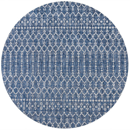 9' Navy Blue And Light Gray Round Trellis Indoor Outdoor Area Rug