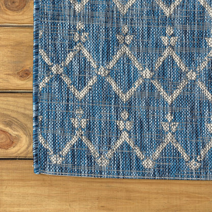 9' Navy Blue And Light Gray Round Trellis Indoor Outdoor Area Rug HomeRoots