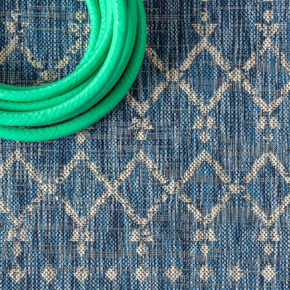 9' Navy Blue And Light Gray Round Trellis Indoor Outdoor Area Rug HomeRoots