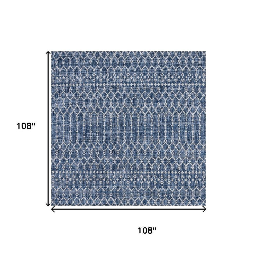 9' Navy Blue And Light Gray Square Trellis Indoor Outdoor Area Rug