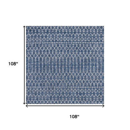 9' Navy Blue And Light Gray Square Trellis Indoor Outdoor Area Rug