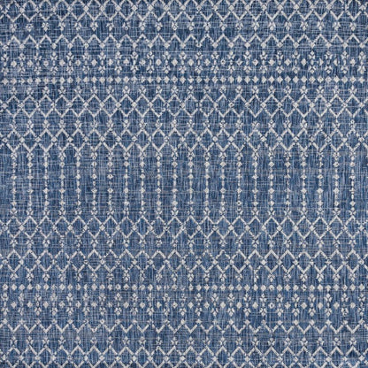 9' Navy Blue And Light Gray Square Trellis Indoor Outdoor Area Rug