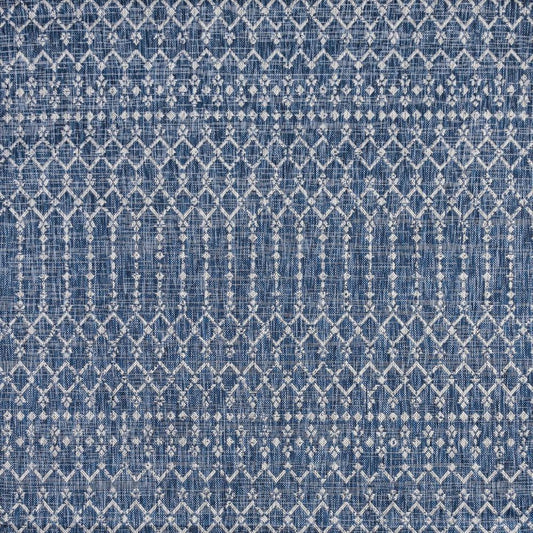 9' Navy Blue And Light Gray Square Trellis Indoor Outdoor Area Rug