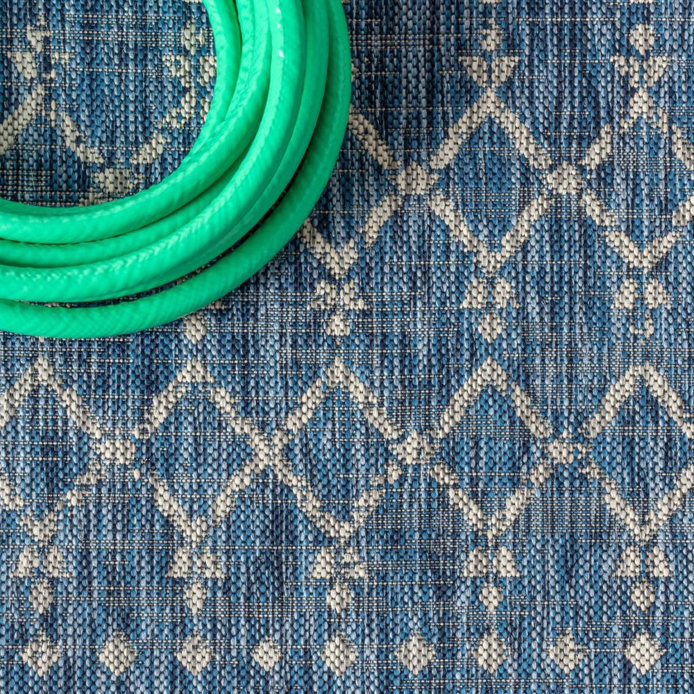 9' Navy Blue And Light Gray Square Trellis Indoor Outdoor Area Rug HomeRoots