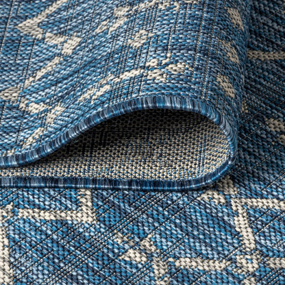 9' Navy Blue And Light Gray Square Trellis Indoor Outdoor Area Rug HomeRoots