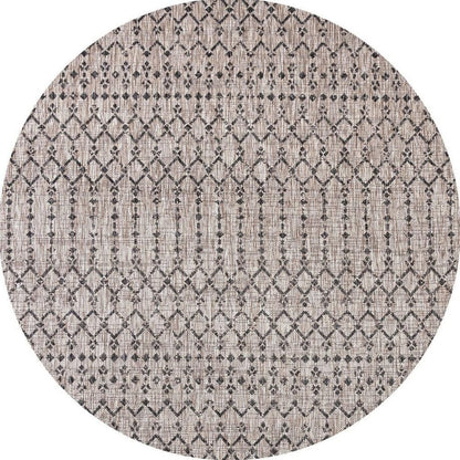 8' Natural And Black Round Trellis Indoor Outdoor Area Rug HomeRoots