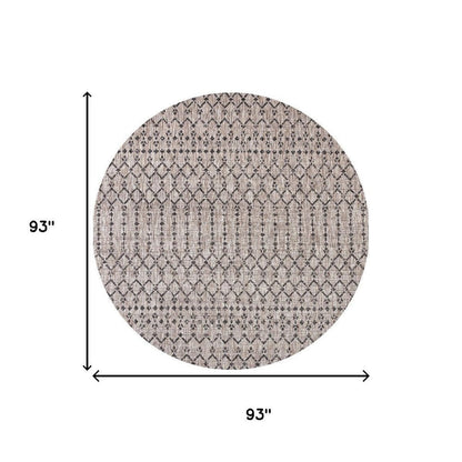 8' Natural And Black Round Trellis Indoor Outdoor Area Rug