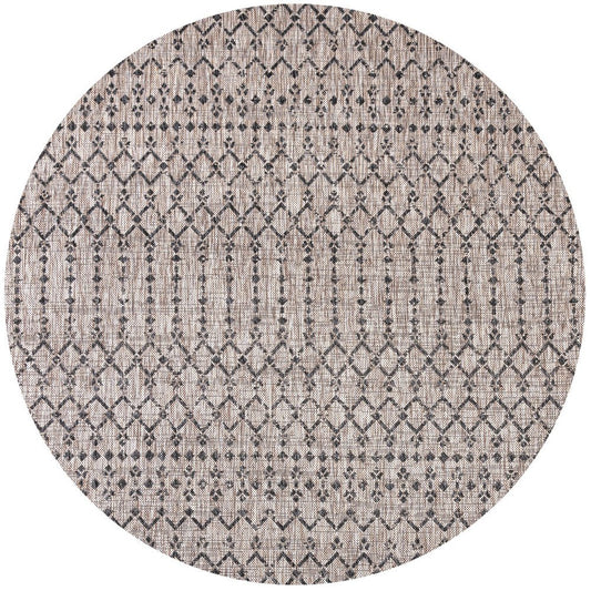8' Natural And Black Round Trellis Indoor Outdoor Area Rug