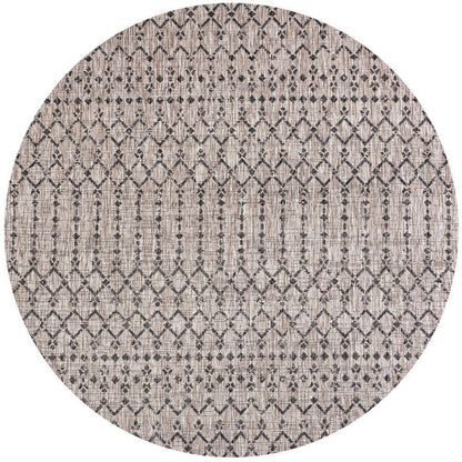 9' Natural And Black Round Trellis Indoor Outdoor Area Rug HomeRoots