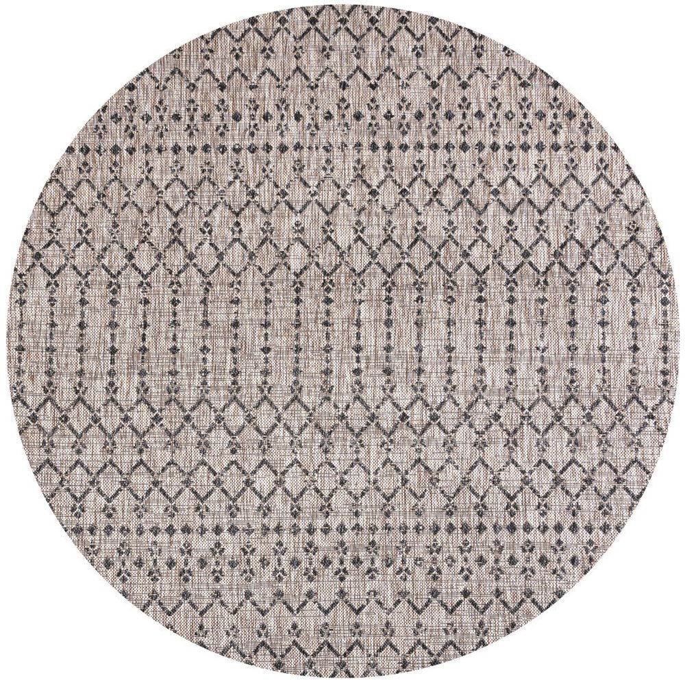 9' Natural And Black Round Trellis Indoor Outdoor Area Rug HomeRoots