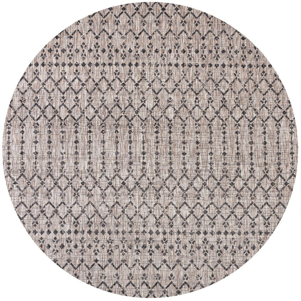 9' Natural And Black Round Trellis Indoor Outdoor Area Rug — view 2