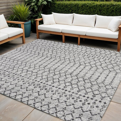 3' Light Gray And Black Square Trellis Indoor Outdoor Area Rug HomeRoots