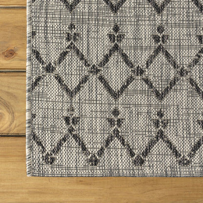 3' Light Gray And Black Square Trellis Indoor Outdoor Area Rug HomeRoots