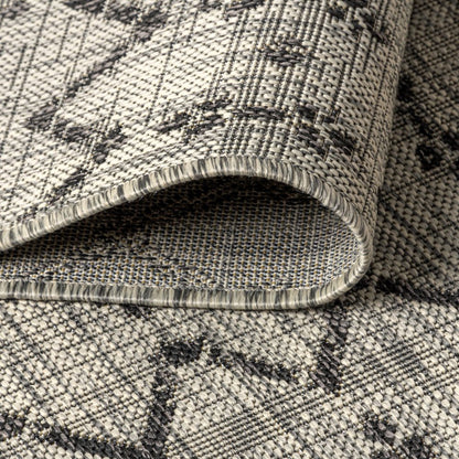 3' Light Gray And Black Square Trellis Indoor Outdoor Area Rug HomeRoots
