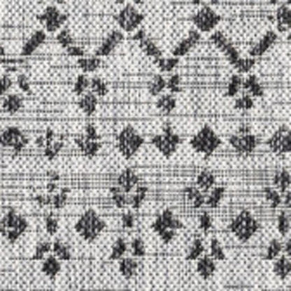4' Light Gray And Black Square Trellis Indoor Outdoor Area Rug