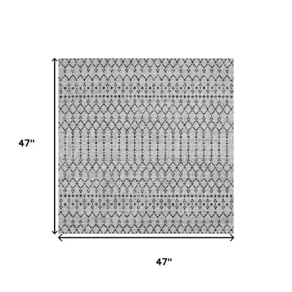 4' Light Gray And Black Square Trellis Indoor Outdoor Area Rug HomeRoots
