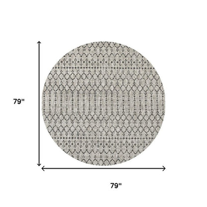 6' Light Gray And Black Round Trellis Indoor Outdoor Area Rug HomeRoots