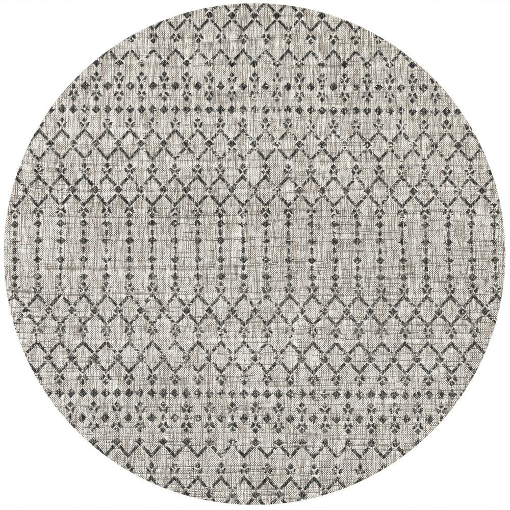 6' Light Gray And Black Round Trellis Indoor Outdoor Area Rug