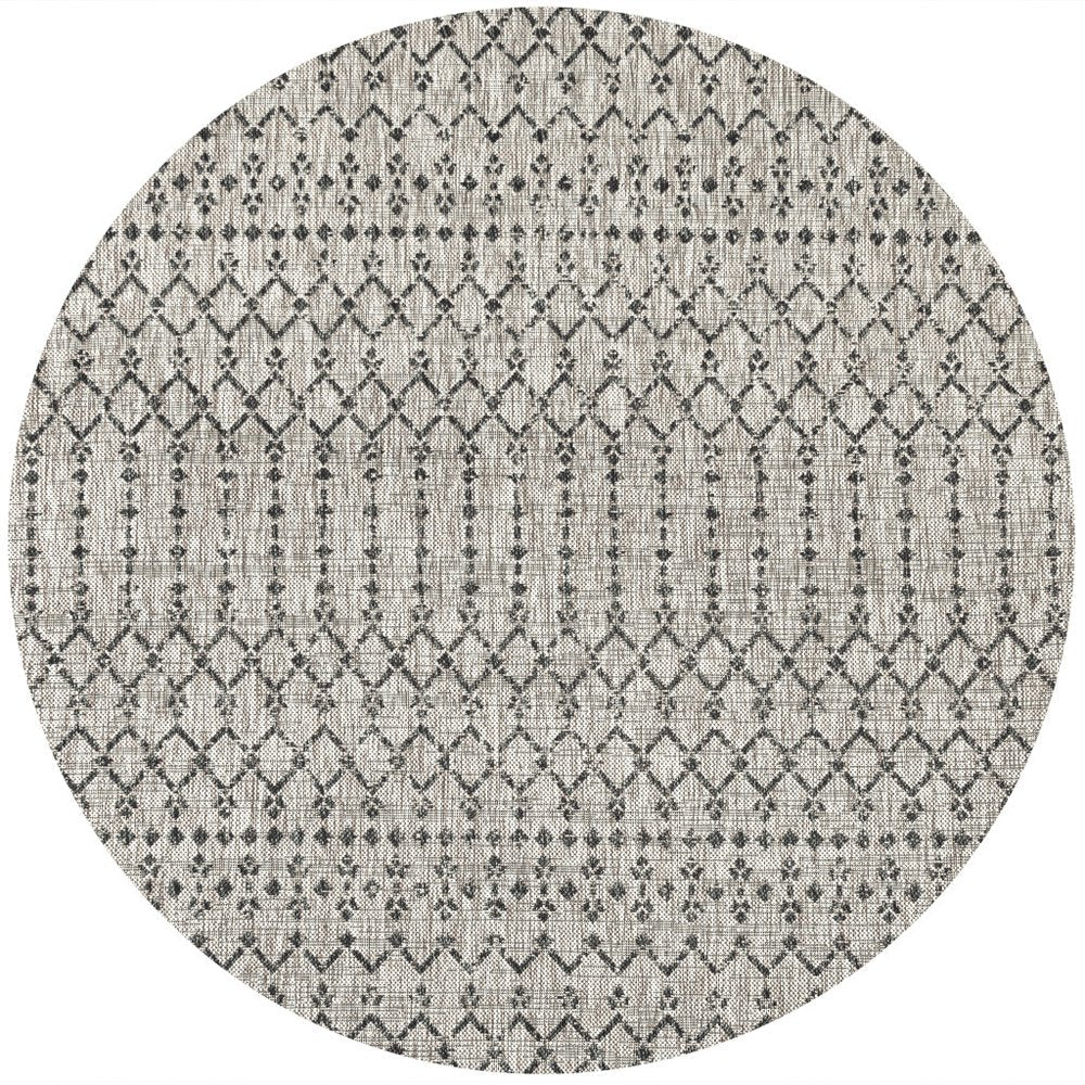 6' Light Gray And Black Round Trellis Indoor Outdoor Area Rug HomeRoots
