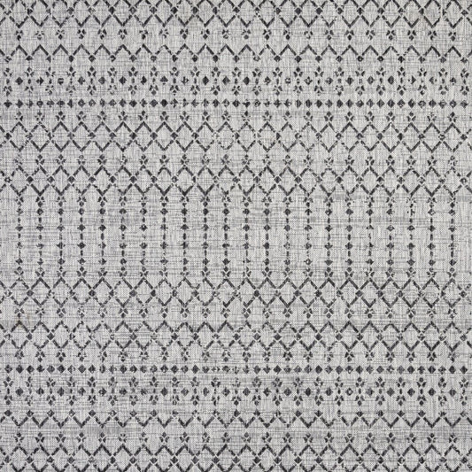 6' Light Gray And Black Square Trellis Indoor Outdoor Area Rug