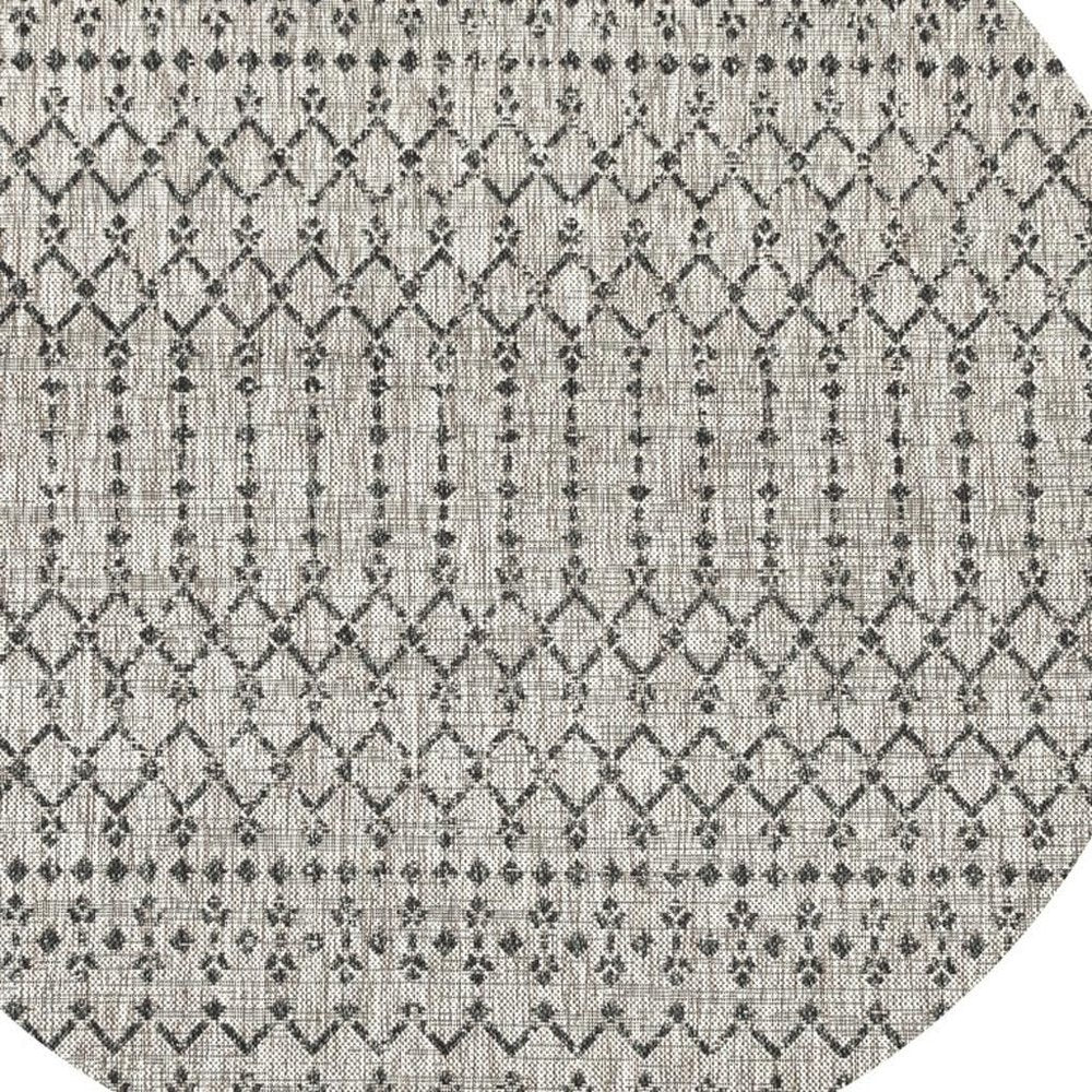 8' Light Gray And Black Round Trellis Indoor Outdoor Area Rug — view 7