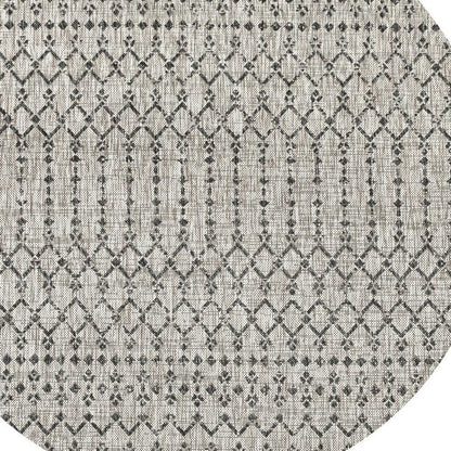 8' Light Gray And Black Round Trellis Indoor Outdoor Area Rug HomeRoots