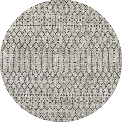 8' Light Gray And Black Round Trellis Indoor Outdoor Area Rug HomeRoots