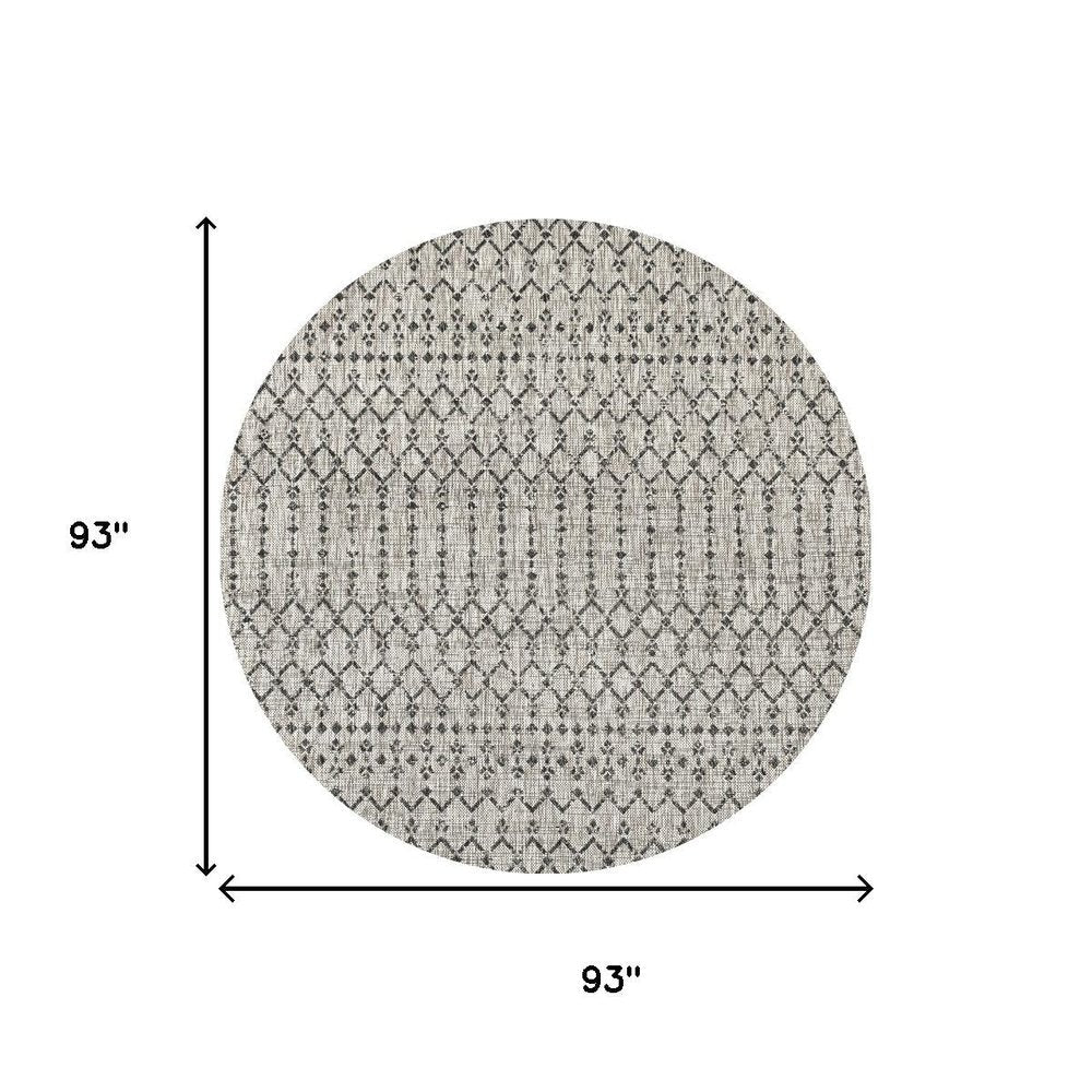 8' Light Gray And Black Round Trellis Indoor Outdoor Area Rug HomeRoots