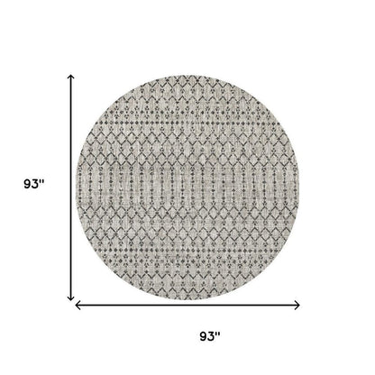 8' Light Gray And Black Round Trellis Indoor Outdoor Area Rug HomeRoots