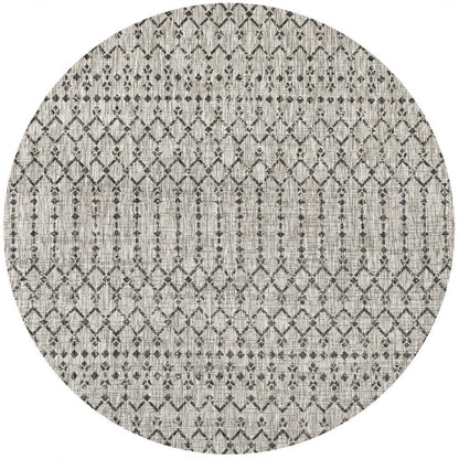 8' Light Gray And Black Round Trellis Indoor Outdoor Area Rug HomeRoots