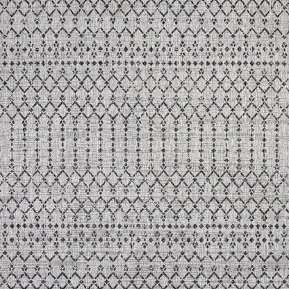8' Light Gray And Black Square Trellis Indoor Outdoor Area Rug