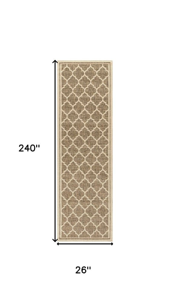 20' Brown And Beige Geometric Indoor Outdoor Runner Rug HomeRoots