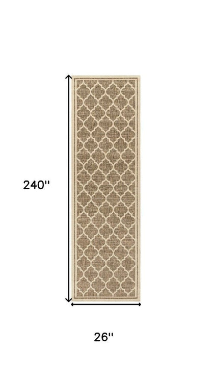 20' Brown And Beige Geometric Indoor Outdoor Runner Rug HomeRoots