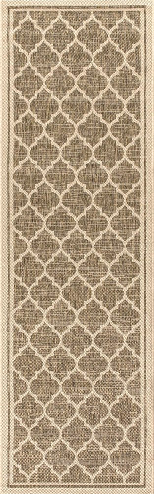 20' Brown And Beige Geometric Indoor Outdoor Runner Rug HomeRoots