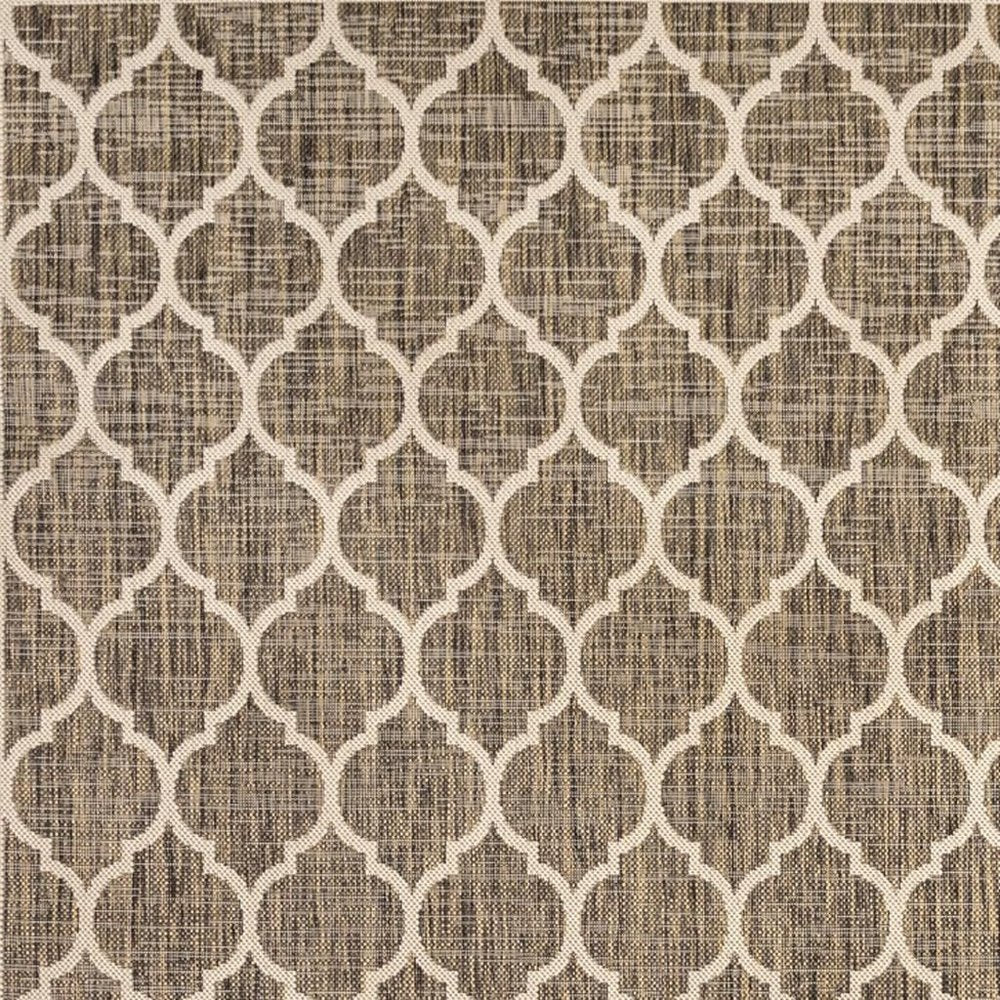 4' Brown And Beige Square Geometric Indoor Outdoor Area Rug