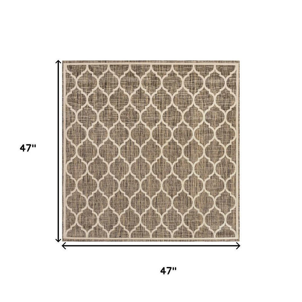 4' Brown And Beige Square Geometric Indoor Outdoor Area Rug — view 8