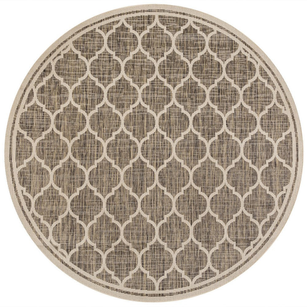 6' Brown And Beige Round Geometric Indoor Outdoor Area Rug HomeRoots