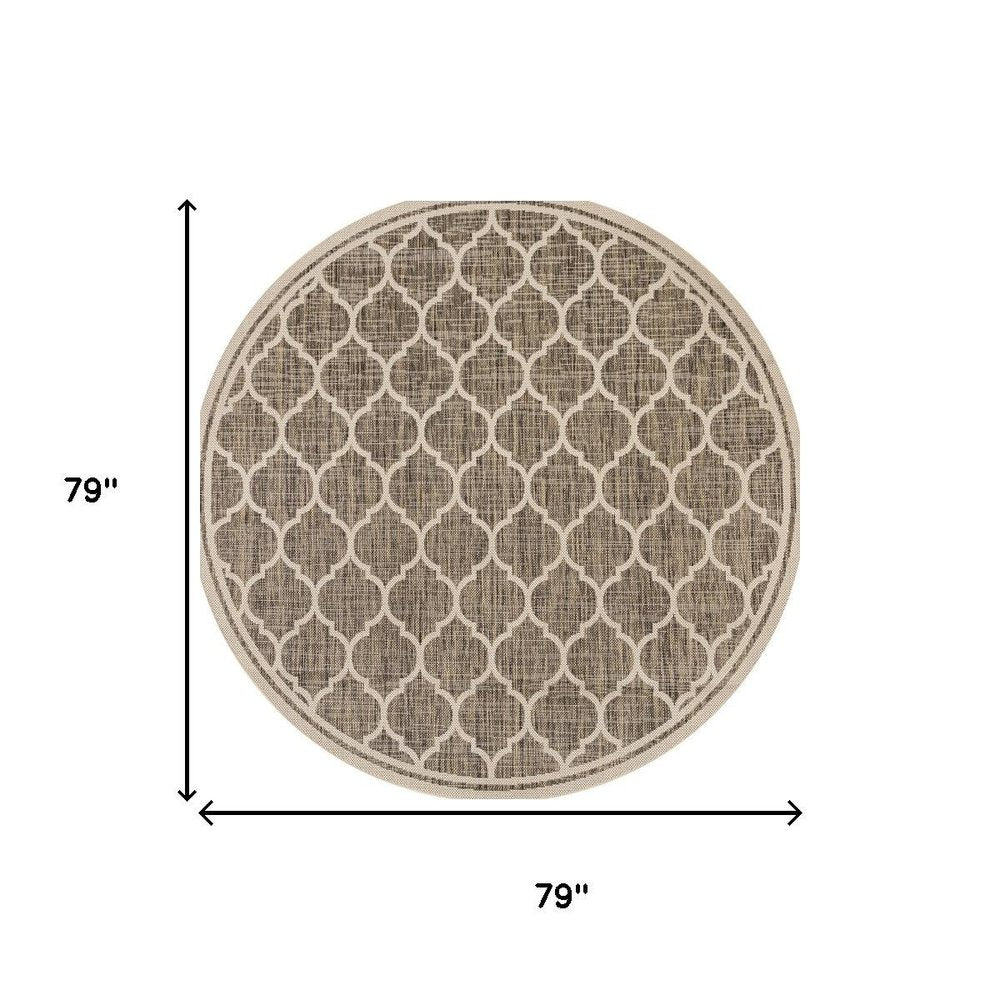 6' Brown And Beige Round Geometric Indoor Outdoor Area Rug HomeRoots