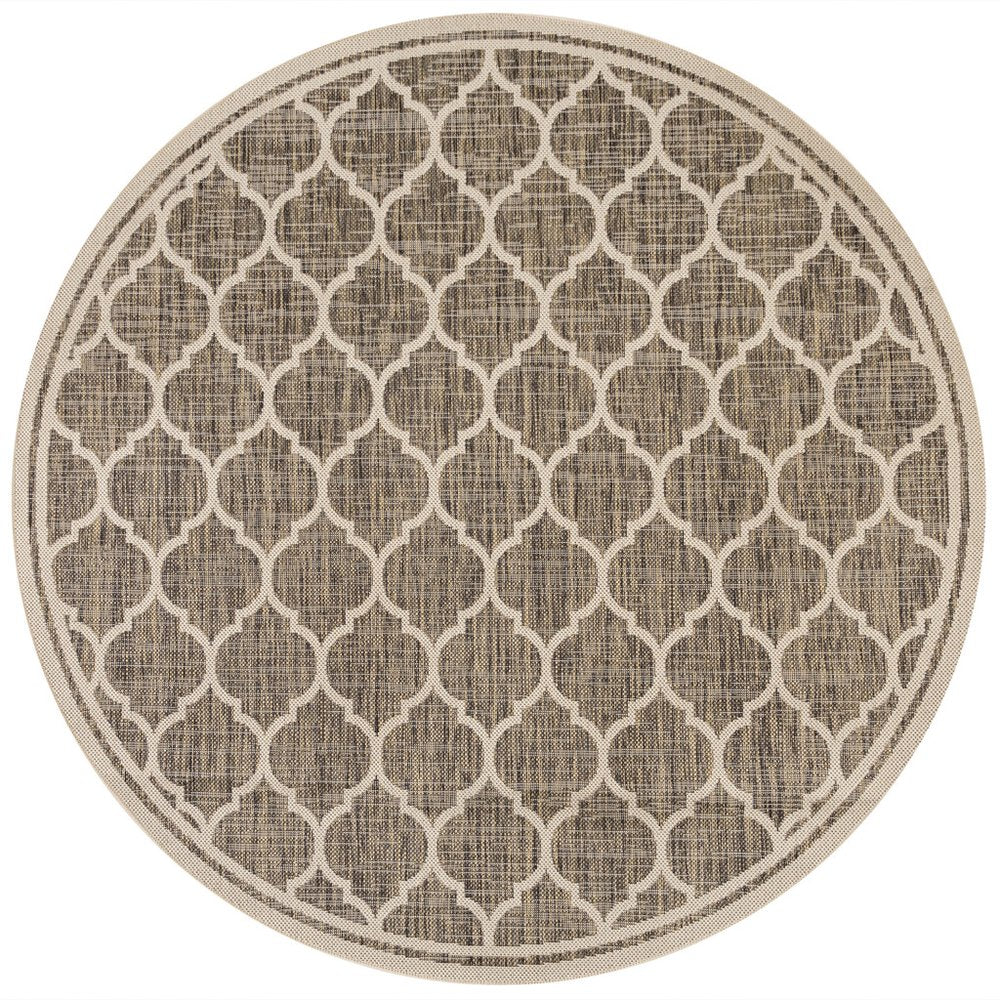 6' Brown And Beige Round Geometric Indoor Outdoor Area Rug — view 1