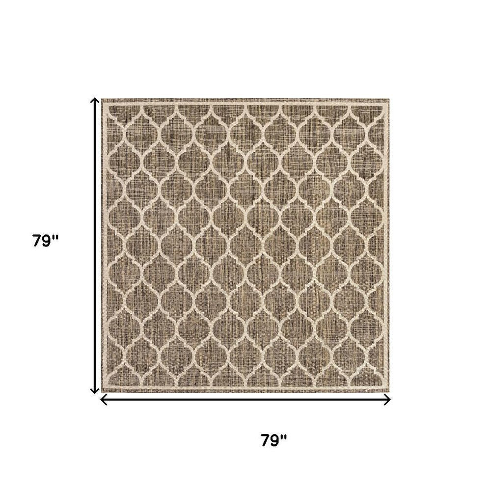 6' Brown And Beige Square Geometric Indoor Outdoor Area Rug — view 6