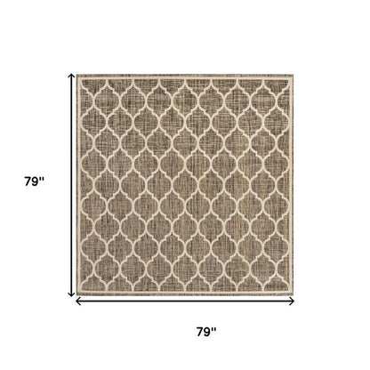 6' Brown And Beige Square Geometric Indoor Outdoor Area Rug HomeRoots