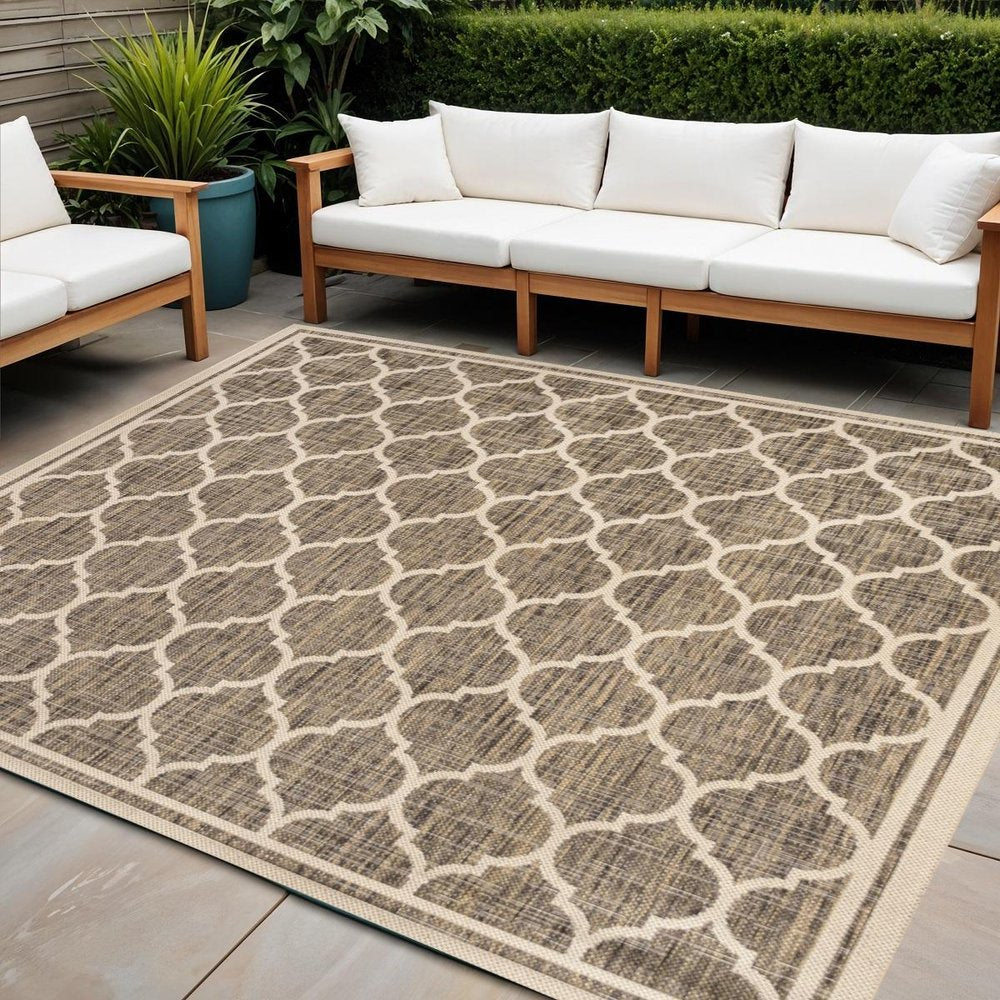6' Brown And Beige Square Geometric Indoor Outdoor Area Rug HomeRoots