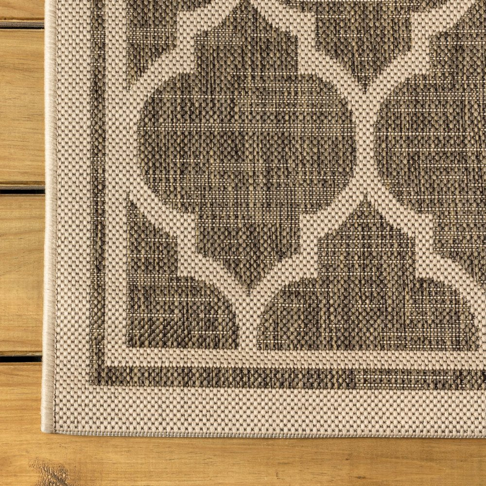 6' Brown And Beige Square Geometric Indoor Outdoor Area Rug — view 3