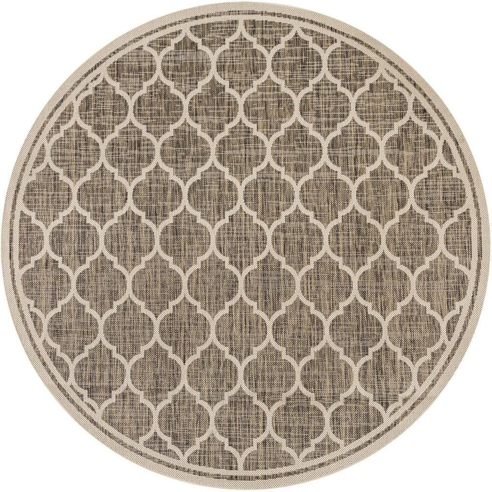 8' Brown And Beige Round Geometric Indoor Outdoor Area Rug — view 6
