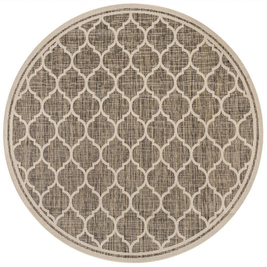 8' Brown And Beige Round Geometric Indoor Outdoor Area Rug