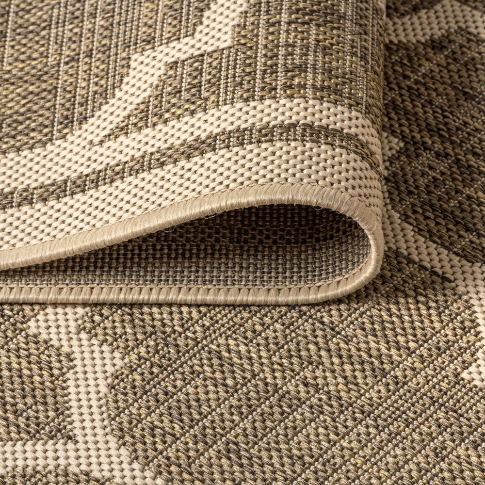 8' Brown And Beige Round Geometric Indoor Outdoor Area Rug — view 5