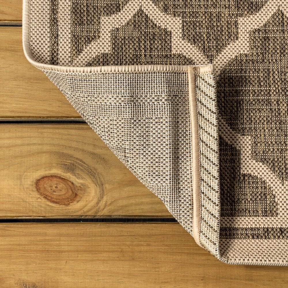 8' Brown And Beige Square Geometric Indoor Outdoor Area Rug HomeRoots