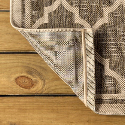 8' Brown And Beige Square Geometric Indoor Outdoor Area Rug HomeRoots