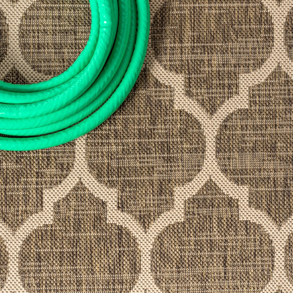 8' Brown And Beige Square Geometric Indoor Outdoor Area Rug — view 4
