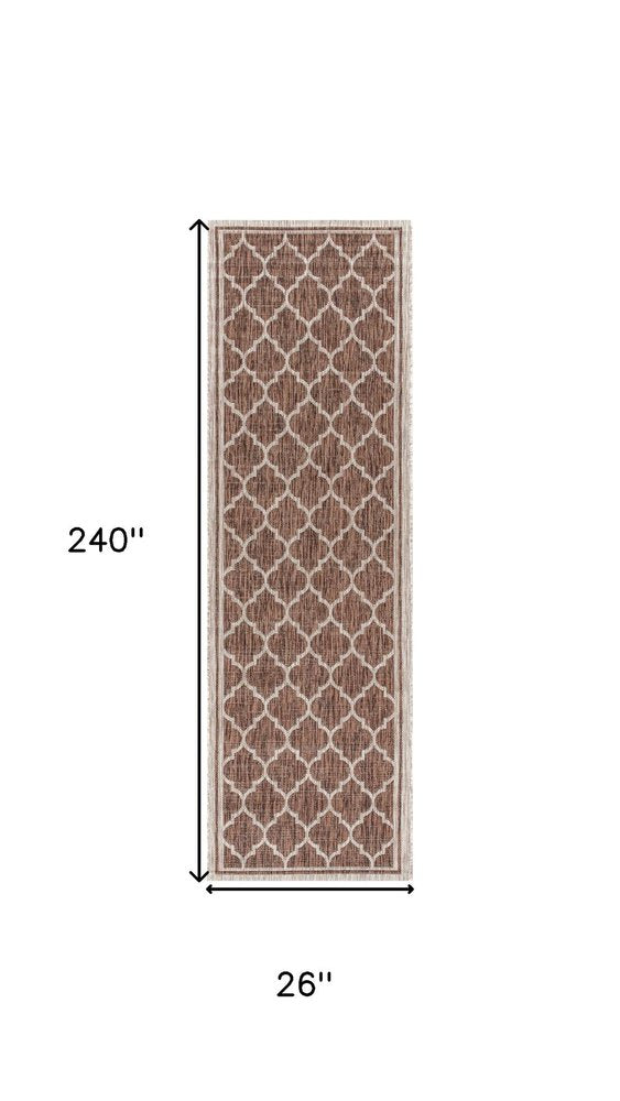 20' Espresso And Taupe Geometric Indoor Outdoor Runner Rug — view 4